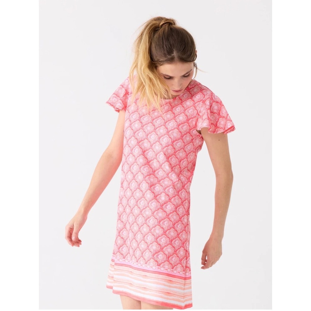 CABANA LIFE Amelia Island Ruffle Short Sleeve Dress XS Pink Orange NEW Resort‎